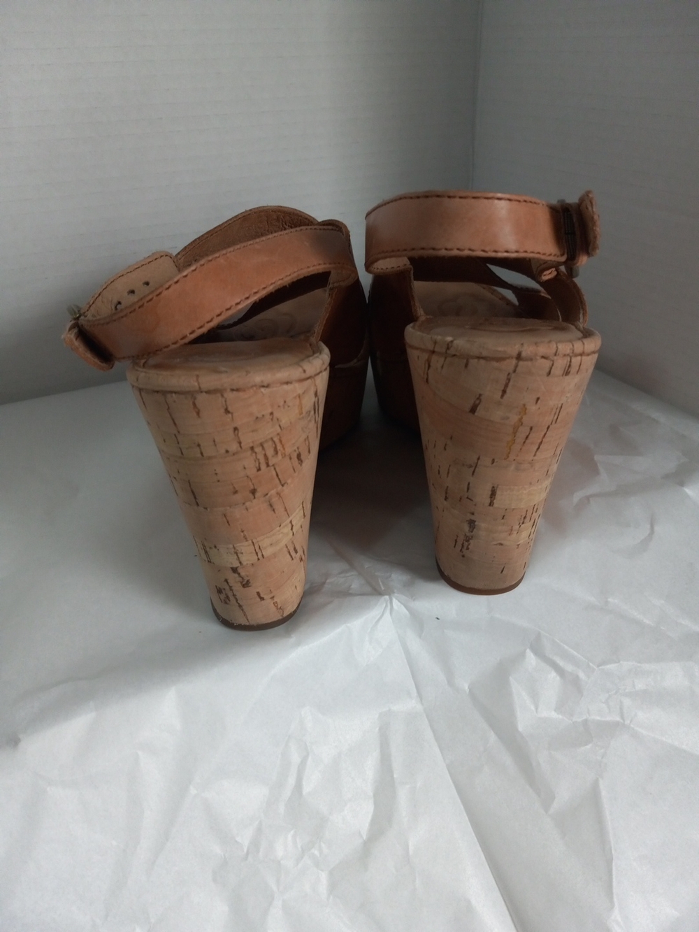 Born Tan Leather Cork Wedge Sandals - Picture 5 of 10